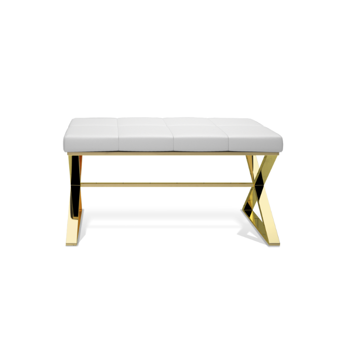 Decor Walther Bench 0509628 BENCH zitbankje goud/ Eco-lederen kussen wit