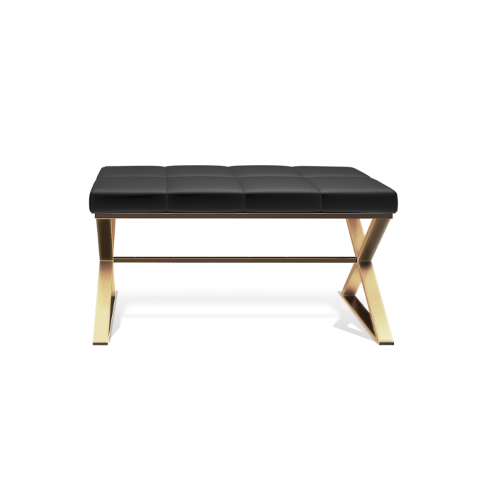 Decor Walther Bench 0509682 BENCH zitbankje mat goud/ Eco-lederen kussen zwart