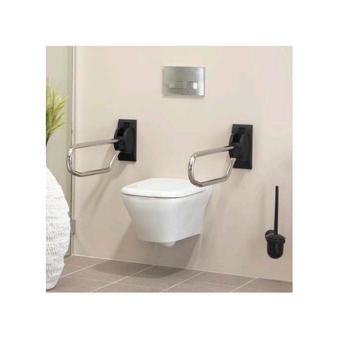 Handicare (Linido) LI2603380211 opklapbare toiletbeugel 800 mm RVS gepolijst (antraciete afdekkap/muurplaat)