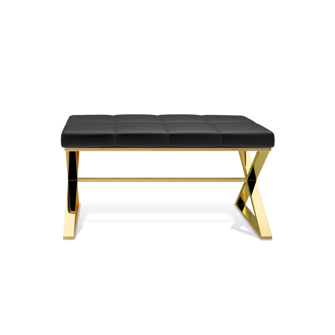 Decor Walther Bench 0509627 BENCH zitbankje goud/ Eco-lederen kussen zwart