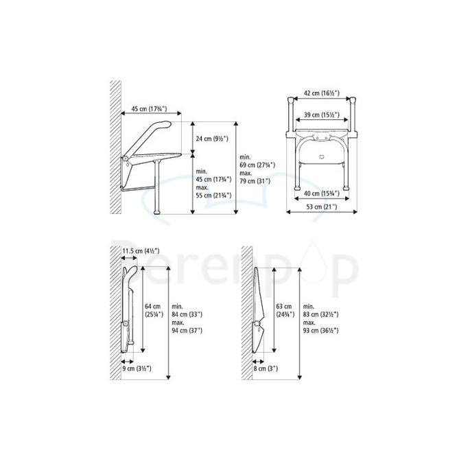 Etac Relax 81703040 douchezitting met armsteunen en steunpoten wit