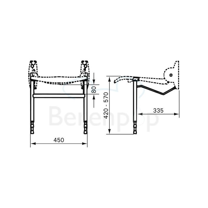 Handicare (Linido) LI2214201111 hulppootset voor douchezitting staal gecoat antraciet