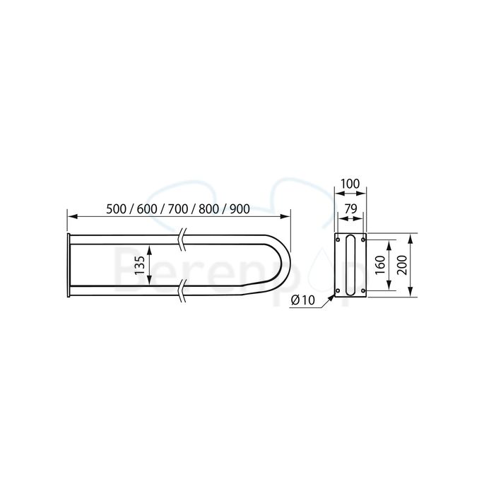 Handicare (Linido) LI2601090402 vaste toiletbeugel 900 mm RVS gecoat wit