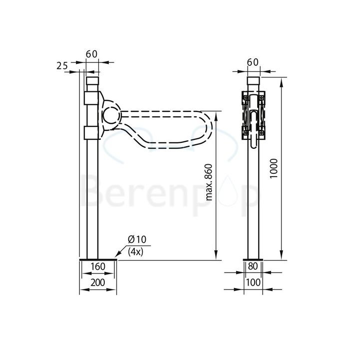 Handicare (Linido) LI2608000202 vloerstatief t.b.v. opklapbare toiletbeugel RVS gepolijst