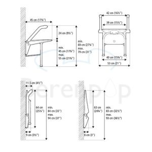 Etac Relax 81708040 douchezitting met armsteunen, steunpoten en rugleuning Volcano grijs
