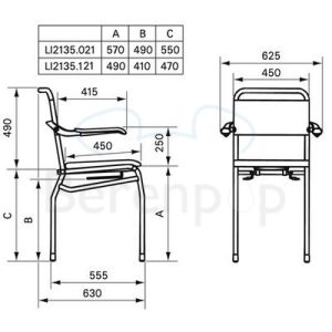 Handicare (Linido) LI2135121102 douche-/ toiletstoel (zithoogte 530mm) staal gecoat wit