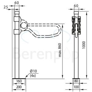 Handicare (Linido) LI2608000202 vloerstatief t.b.v. opklapbare toiletbeugel RVS gepolijst
