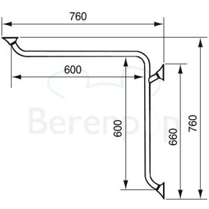 Handicare (Linido) LI2611015402 horizontale hoekwandbeugel Ergogrip 600x600mm RVS gecoat wit