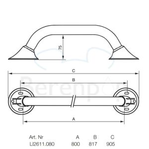 Handicare (Linido) LI2611080200 wandbeugel Ergogrip 800mm RVS gepolijst (witte afdekkappen)