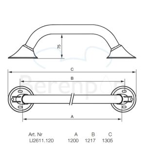 Handicare (Linido) LI2611120402 wandbeugel Ergogrip 1200mm RVS gecoat wit