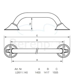 Handicare (Linido) LI2611140102 wandbeugel Ergogrip 1400mm staal gecoat wit