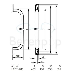 Handicare (Linido) LI2619045102 kozijnbeugel 450mm staal gecoat wit