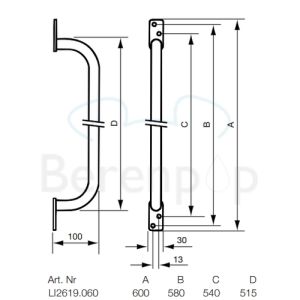 Handicare (Linido) LI2619060102 kozijnbeugel 600mm staal gecoat wit