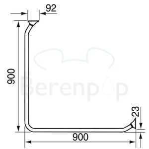 Handicare (Linido) LI2641000200 douchegordijnrail 90x90cm RVS gepolijst (witte afdekkappen)